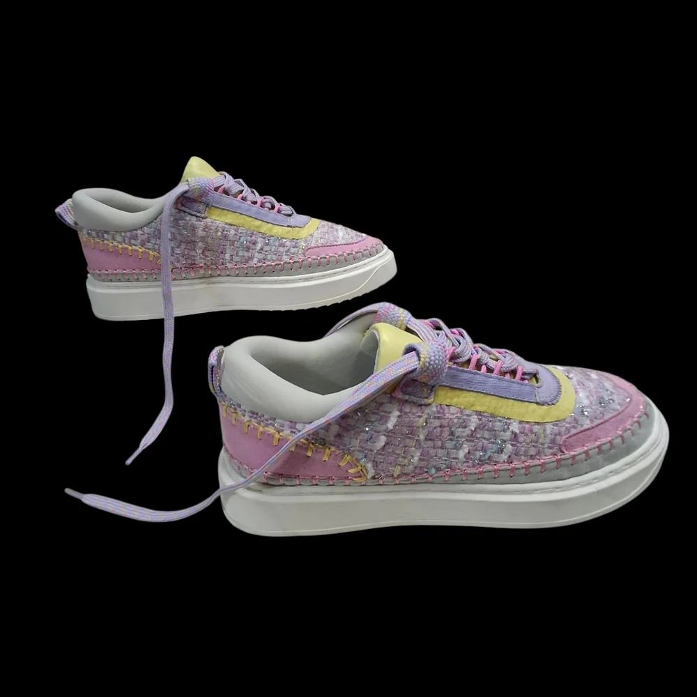 Steve Madden Charly Girl Youth Woven Multi Pastel Lace-Up Sneakers   Kids Size 4 - Picture 5 of 16